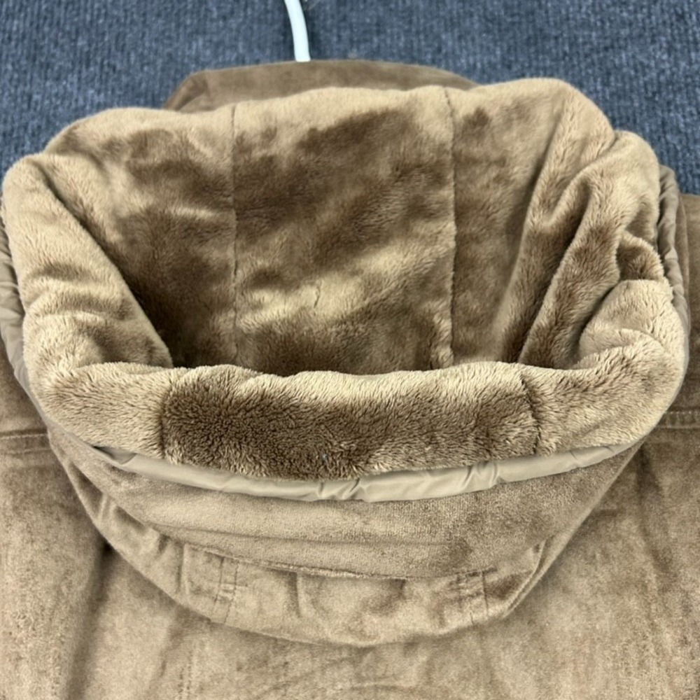 LL Bean Women's Small Faux Suede Hooded Jacket Brown Plush Full Zip Snaps - Picture 8 of 16